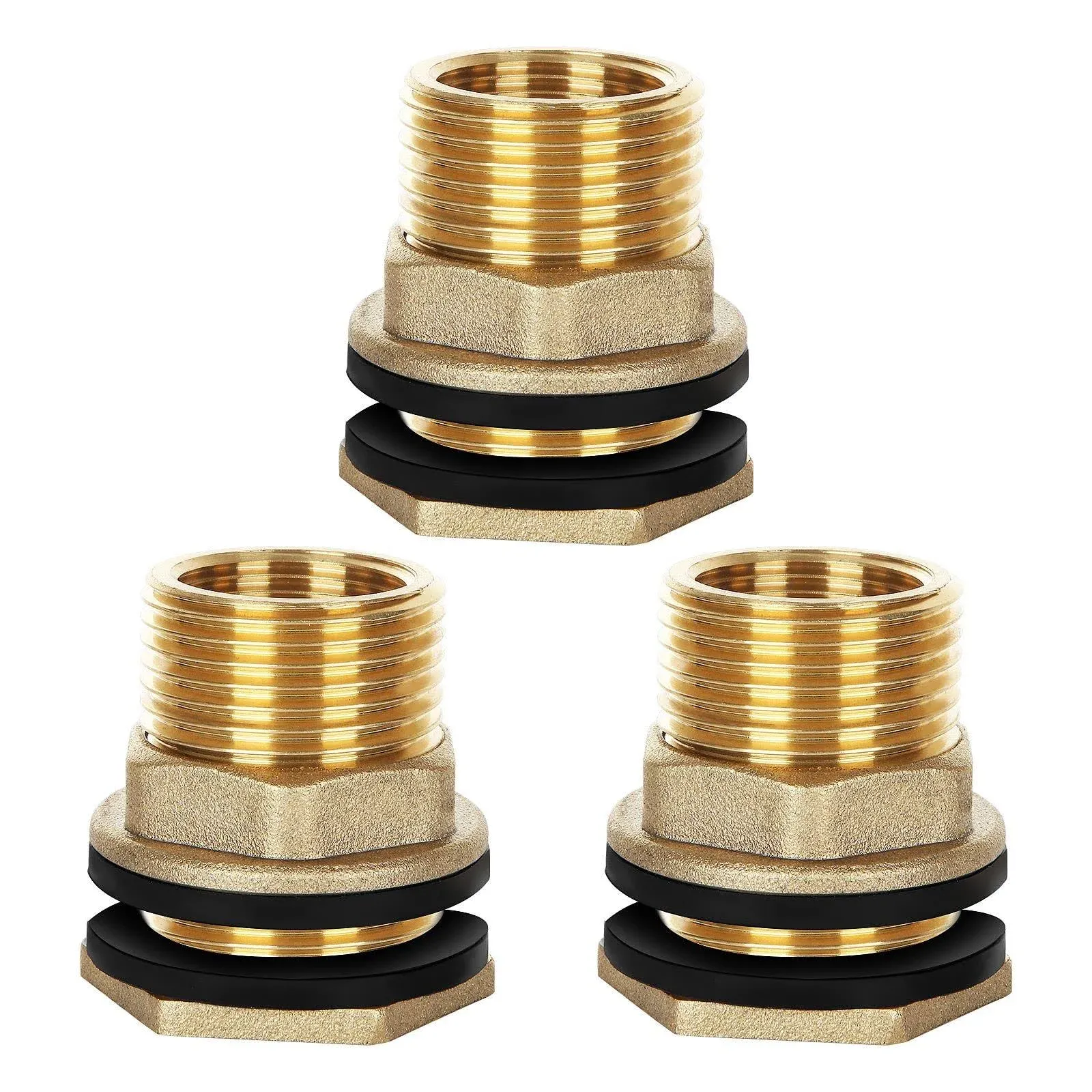 3 Pack Brass Bulkhead Fitting 1&#034; Female 1-1/4&#034; Male Garden Hose Straight Thre...