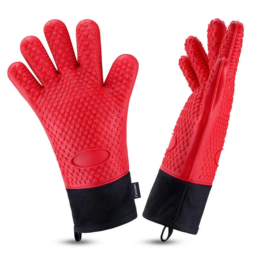 Oven Gloves Heat Resistant Cooking Gloves Silicone Grilling Gloves Long ...