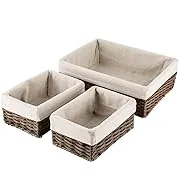 Hosroome Handmade Storage Basket Wicker Baskets for Organizing Shelf Baskets Woven Decorative Home Storage Bins Decorative Baskets Organizing Baskets Nesting Baskets(Set of 3,Brown)