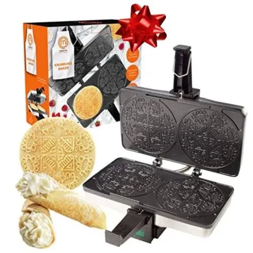 MasterChef Krumkake Baker-Make 2 Homemade Pizzelle Like Cookies, Great for Cannoli Filling & Waffle Cones, Fun Nonstick Electric Iron Press Kitchen Appliance-Home Made Treats Holiday Gift