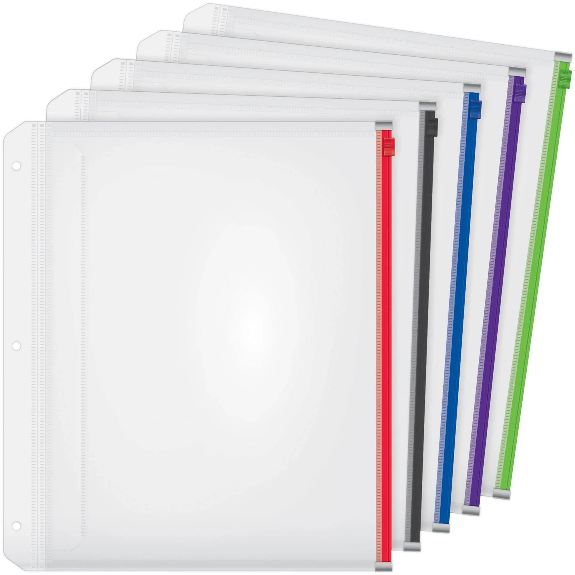 Cardinal Expanding Zipper Binder Pocket, 11 x 8.5, Assorted Colors, 5/Pack