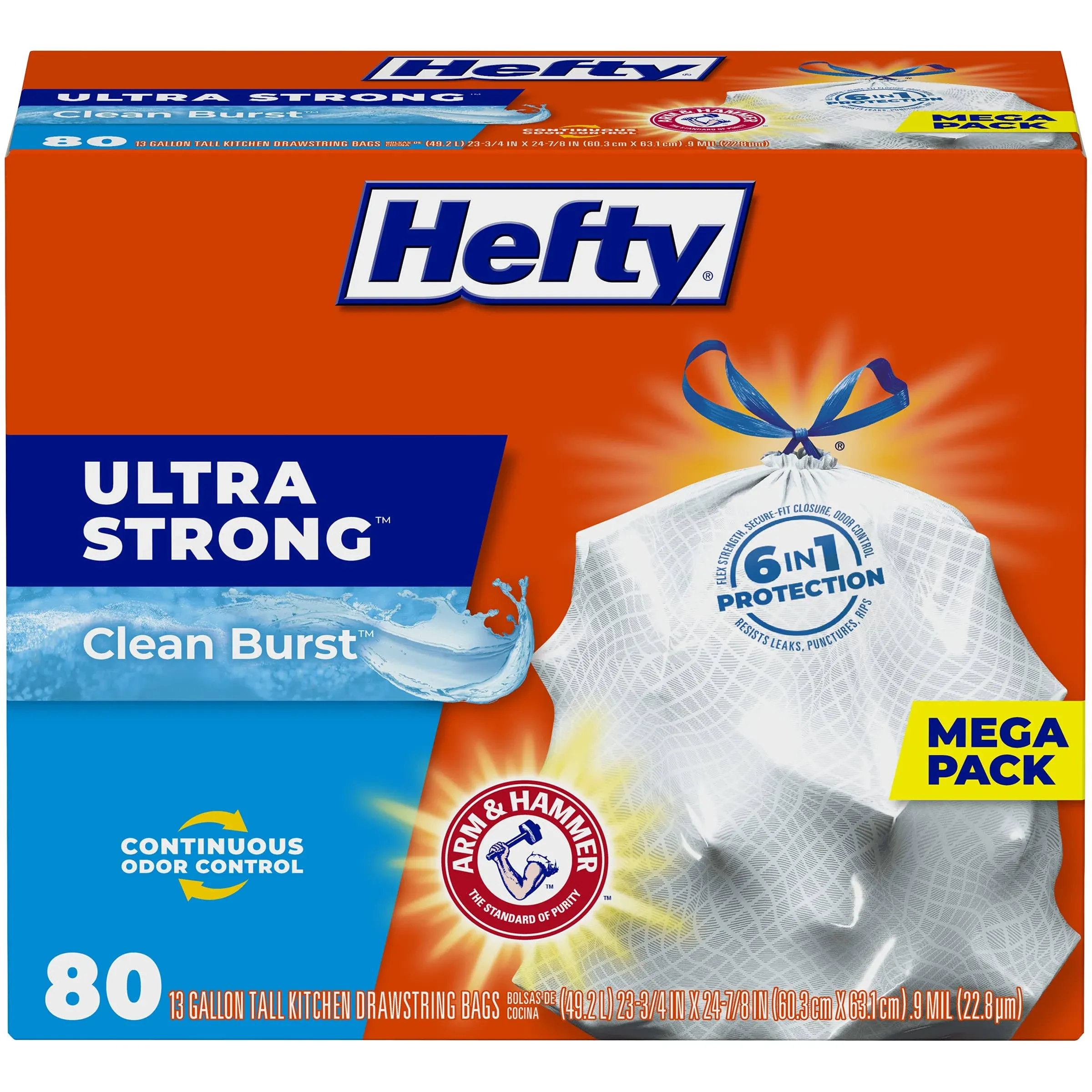 Hefty Ultra Strong Scented Tall White Kitchen Bags, 13 gal, 0.9 mil, White, 80/Box