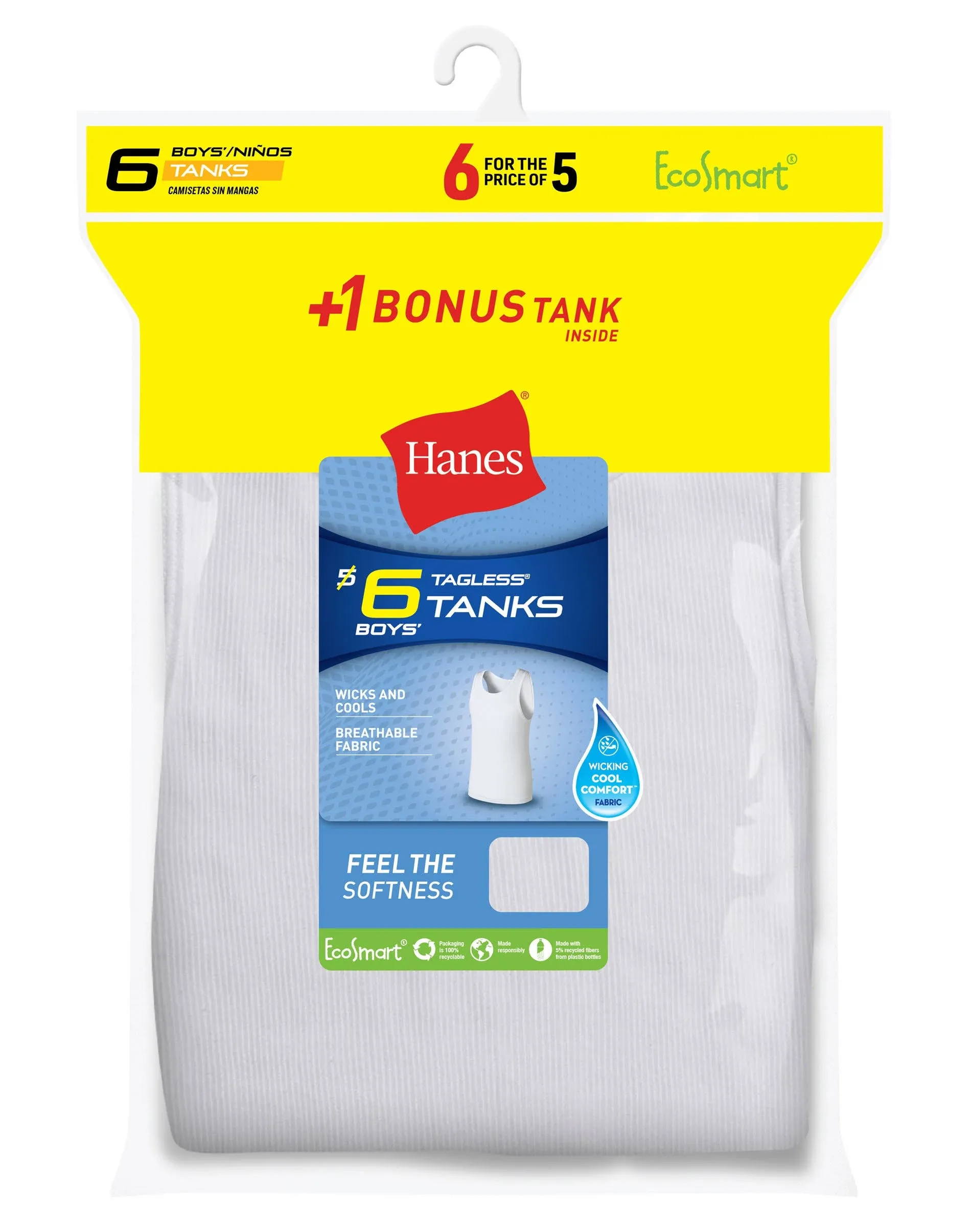 Hanes EcoSmart Boys' Tank 5-Pack, White