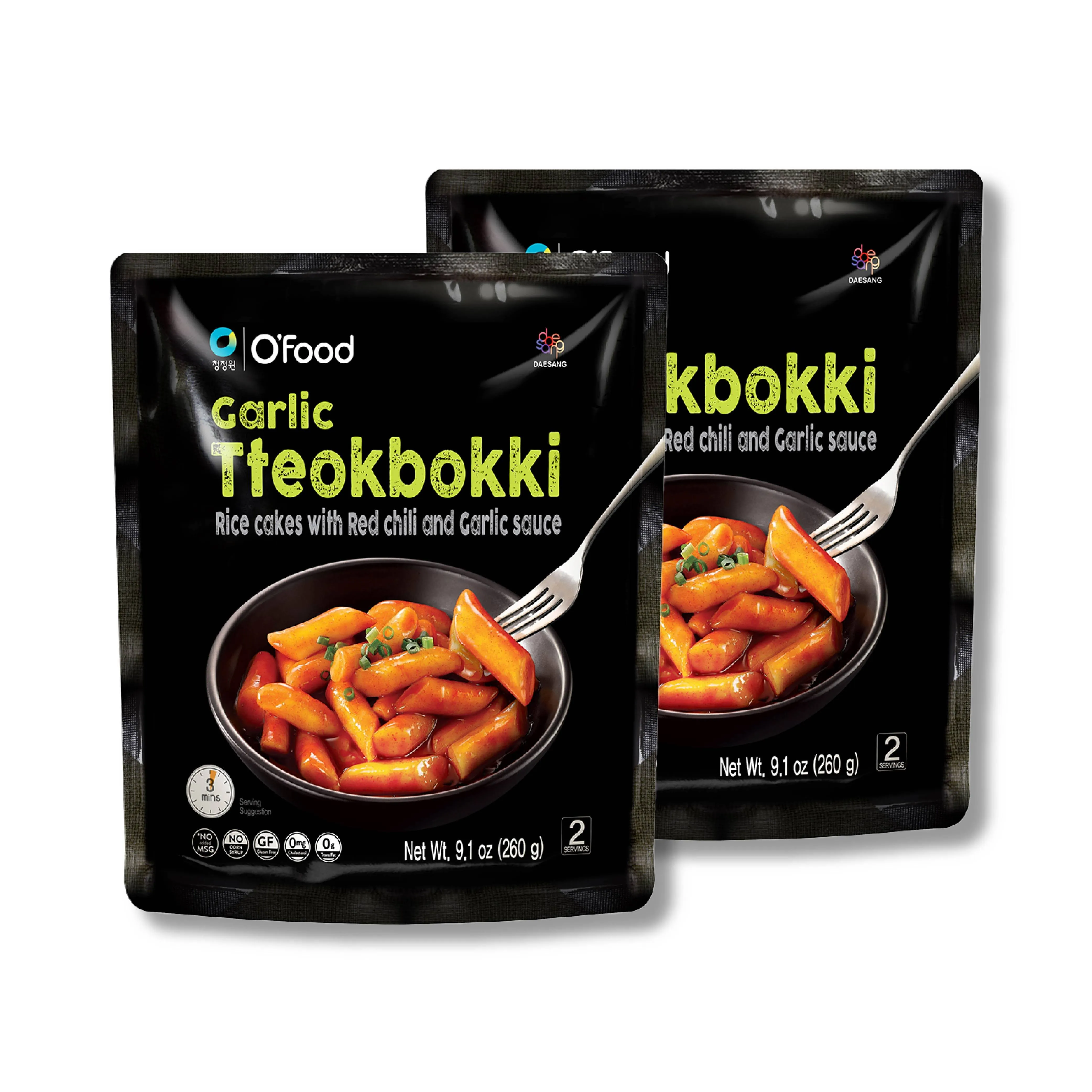 O'Food Tteokbokki Korean Rice Cakes with Gochujang Sauce, Authentic Instant Spicy Korean Street Food Snack, Ready to Eat, Gluten Free, No MSG, No Corn Syrup (Original(Pack of 2))