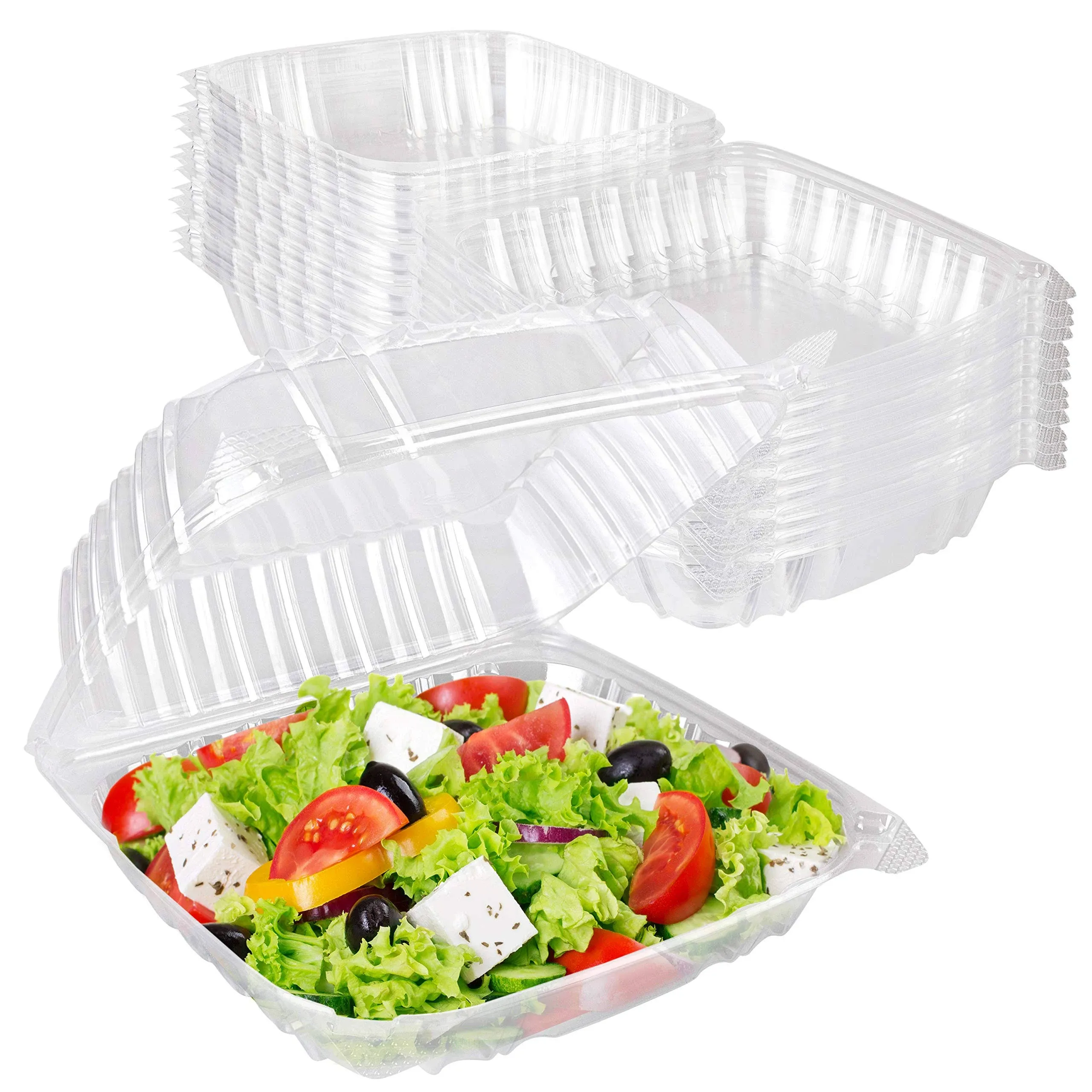 Stock Your Home Plastic 8 x 8 inch Clamshell Takeout Tray (25 Count) Food Containers for Salads, Pasta, Sandwiches, Size: 8 x 8 x 3, Clear