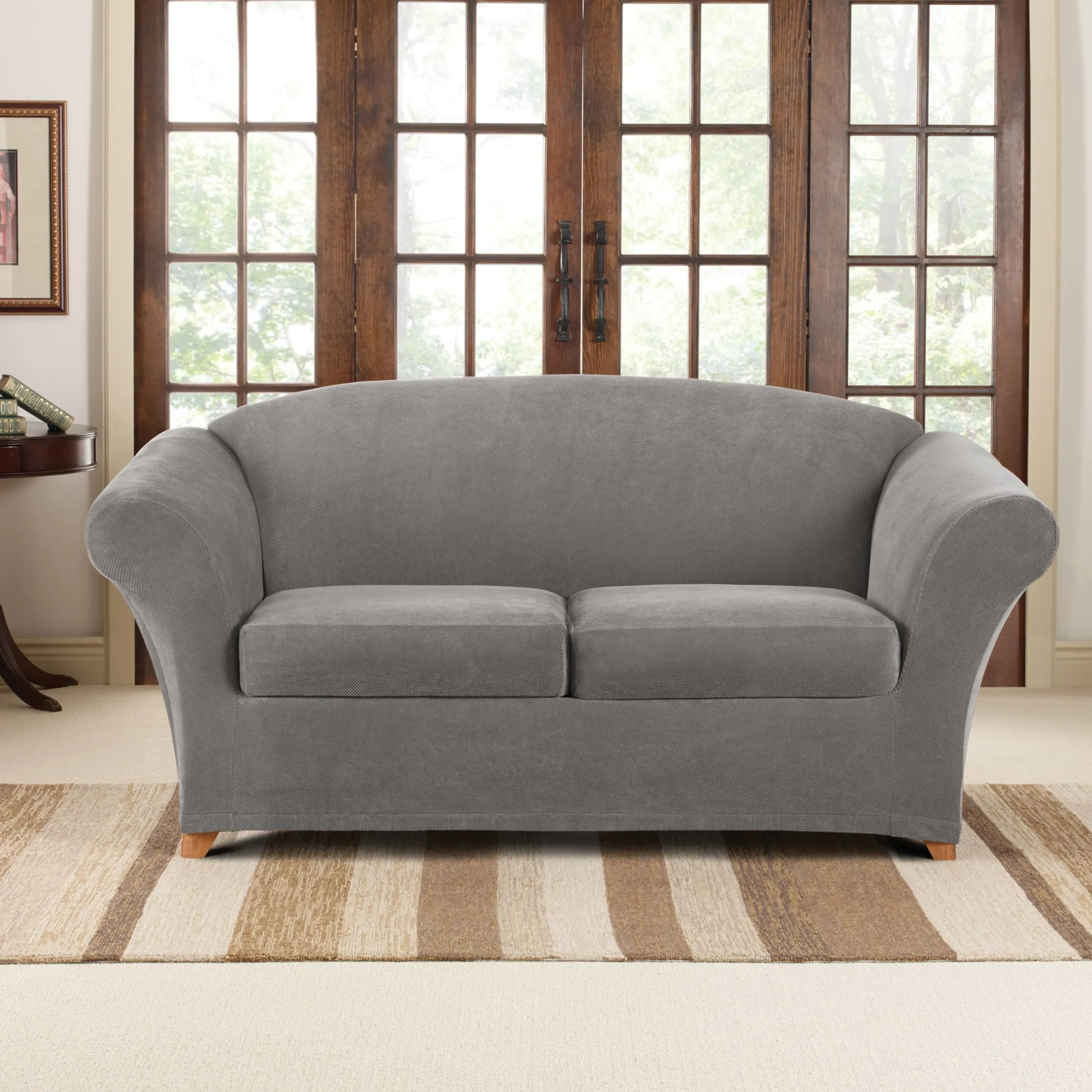 SureFit Stretch Pique Three Piece Loveseat Slipcover