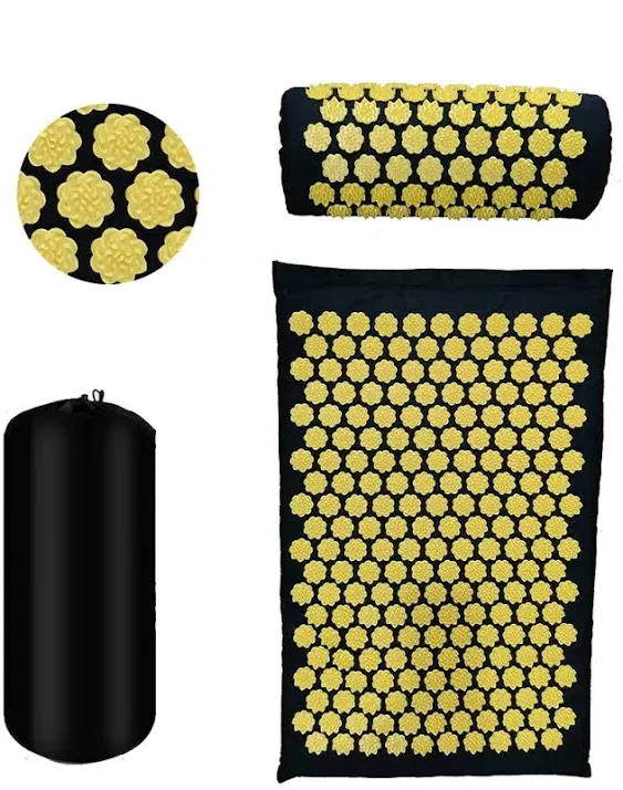 Acupressure Mat and Pillow Set with Bag Black