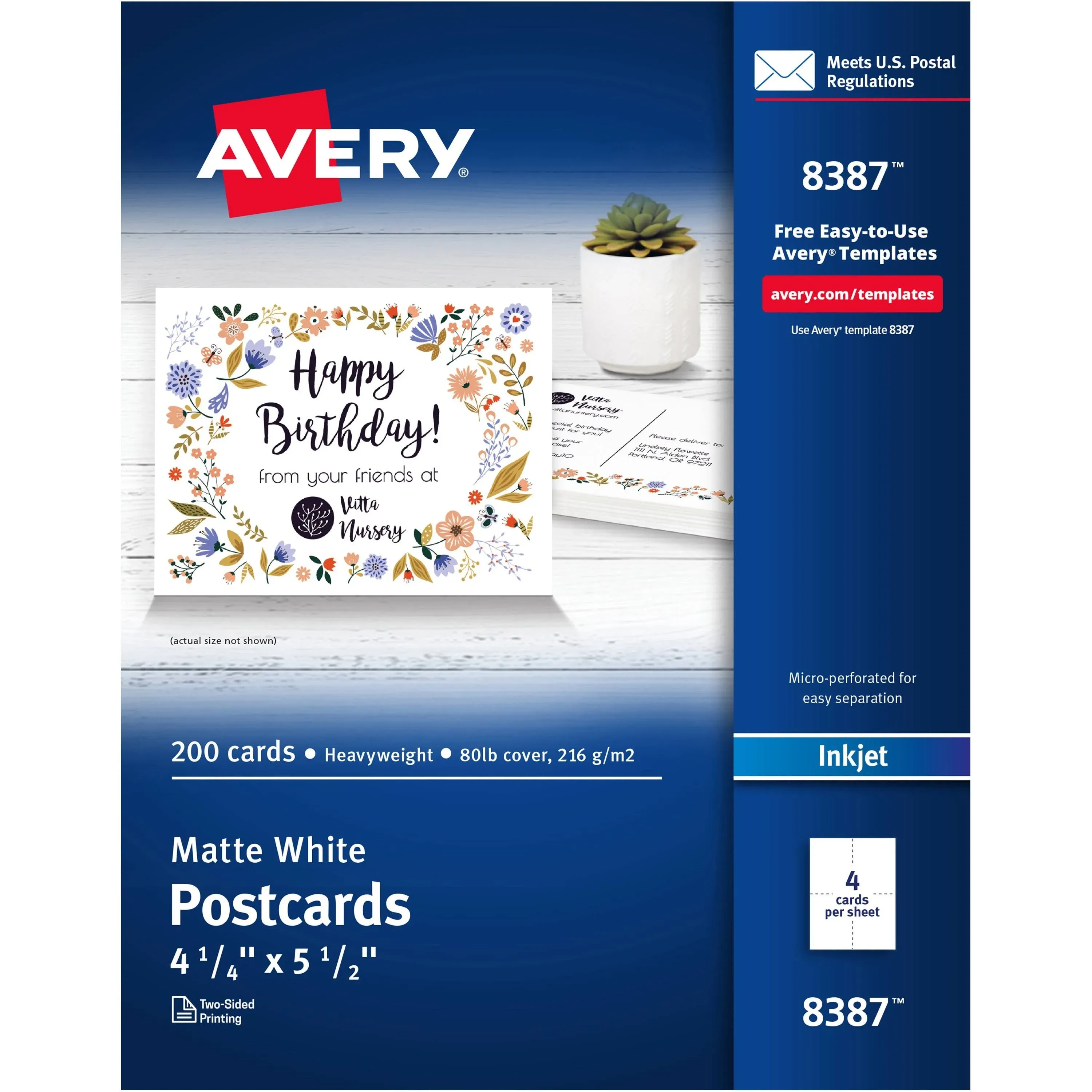 Avery Matte Postcards, 5.5" x 4.25", White, 200/Box (8387)