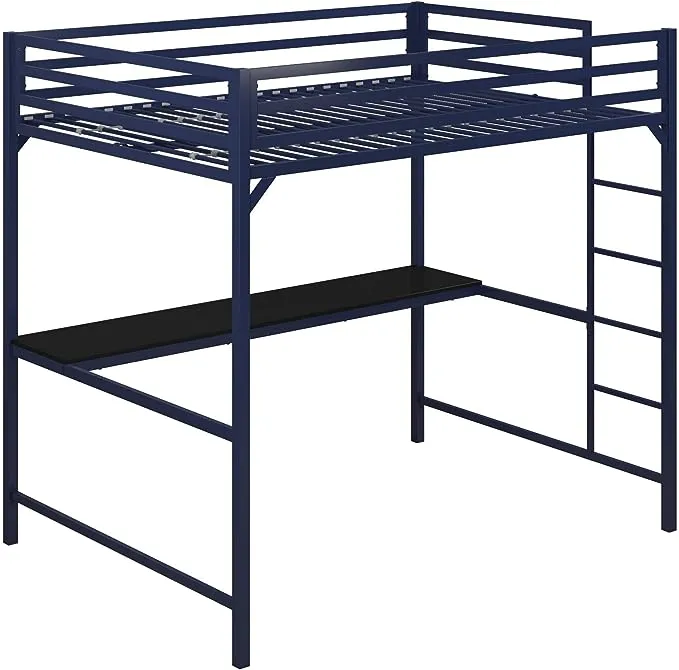 DHP Miles Metal Full Loft Bed with Desk, Blue