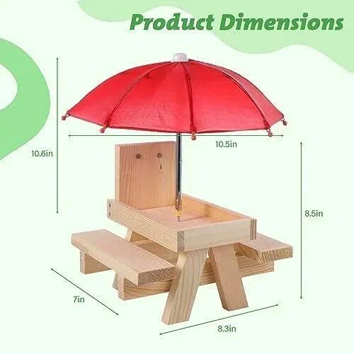 Squirrel Feeder Table With Umbrella, Wooden Squirrel Picnic Table With