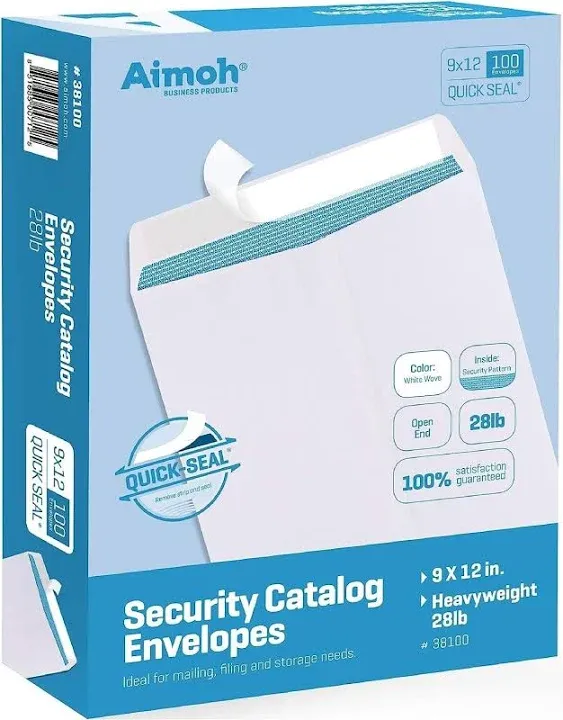 Security White Catalog Envelopes - 28lb - Security Tinted, Ultra Quick-Seal