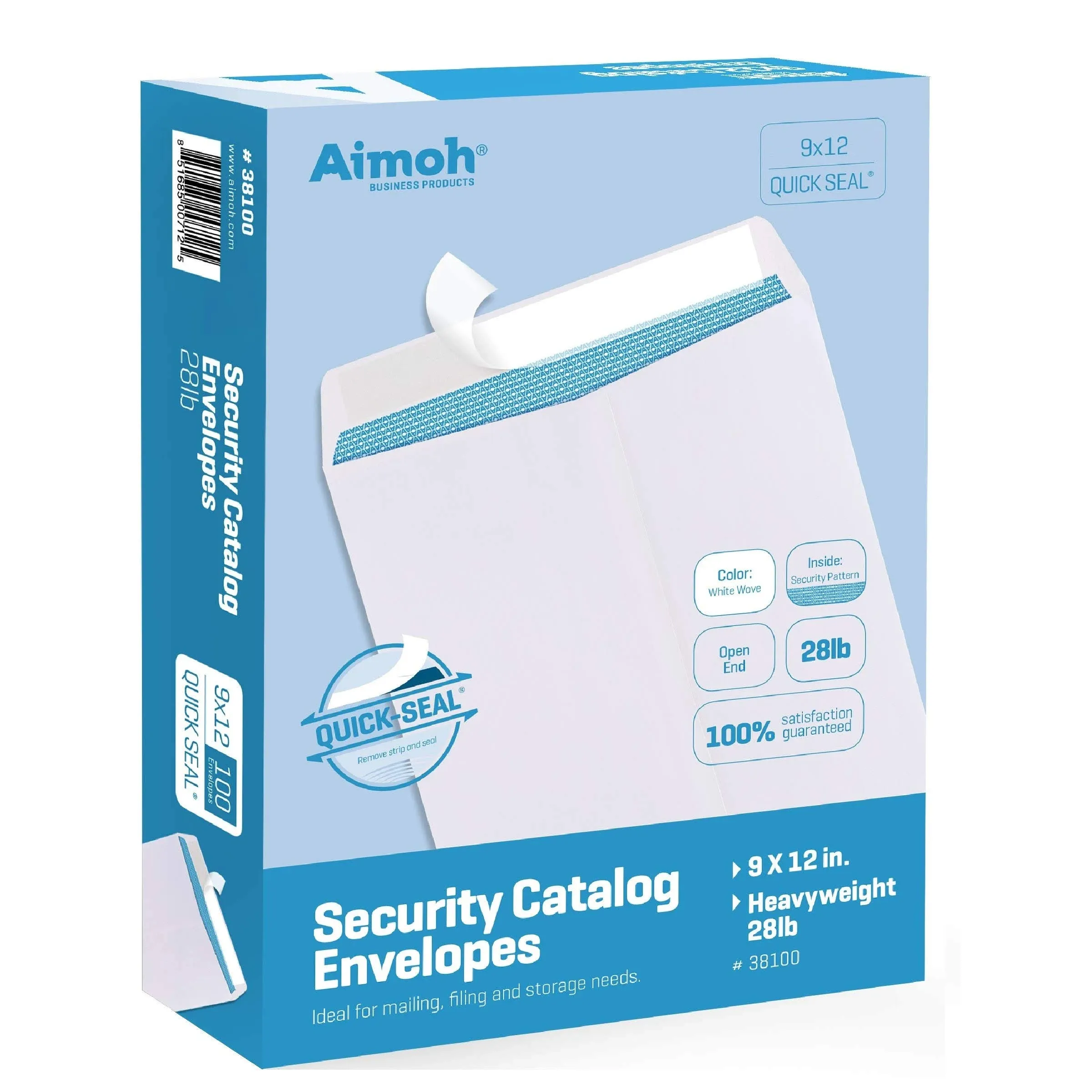 100 9 x 12 Self Quick Seal Security White Catalog Envelopes - 28lb Ultra Strong