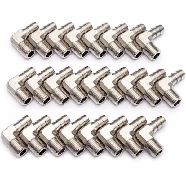 LTWFITTING 90 Degree Elbow Stainless Steel 316 Barb Fitting 3/8 Inch ID Hose x 1/4 Inch Male NPT Air Gas (Pack of 25)