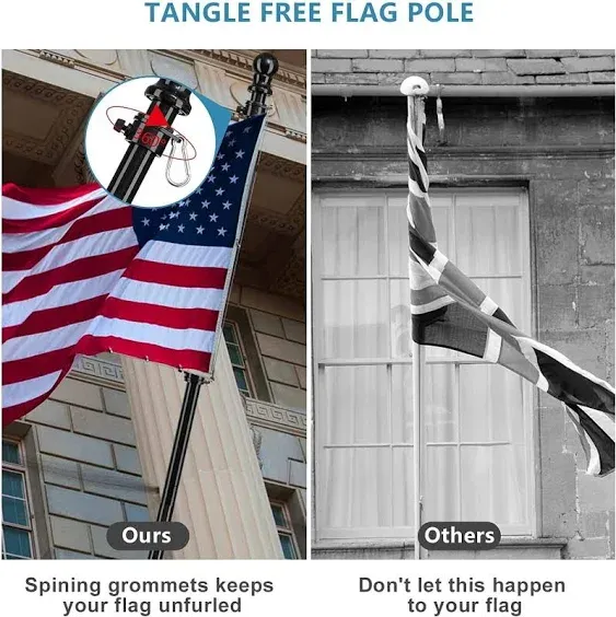 American Flag Pole Kit With 5FT Tangle Free Metal Pole 3x5 Embroidered US Flag 