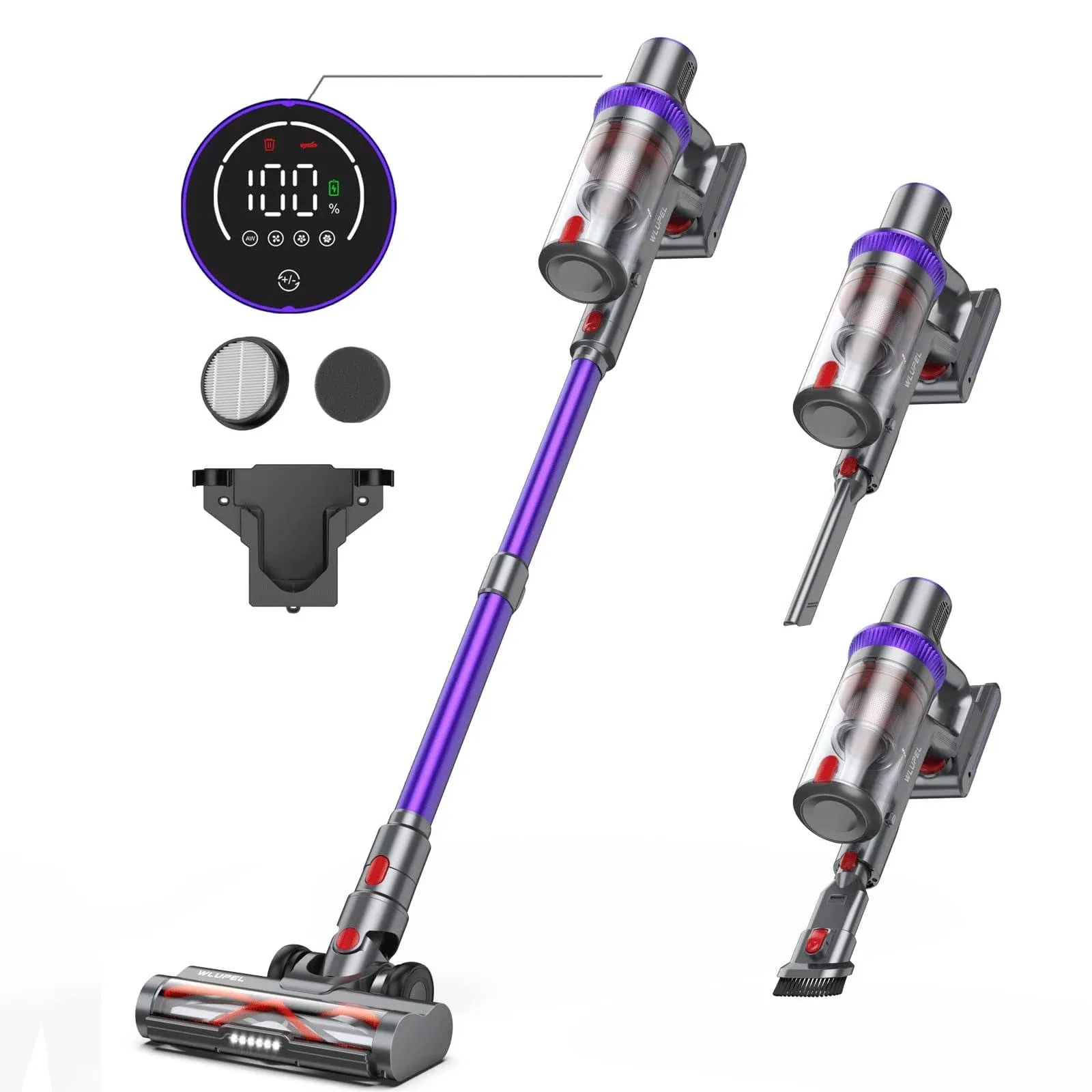 WLUPEL Cordless Vacuum Cleaner, 33Kpa Stick Vacuum Cleaner, 400W Handheld Vacuum