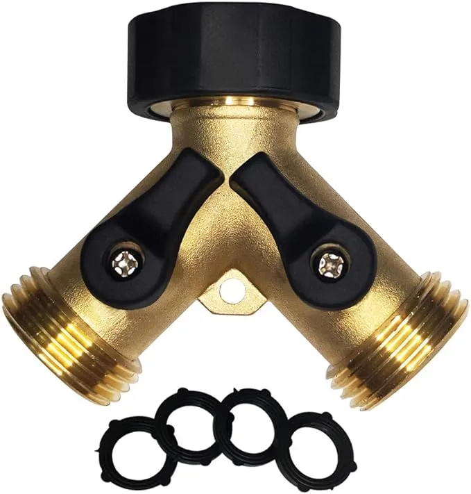 HQMPC Hose Splitter Garden Hose Y Valve 2 Way Valve Brass Y Valve Water Outdoor Garden Hose Adapter 2 Way Y Valve Y Hose Adapter Garden Faucet Y Valve +3/4" GHT Thread Extra 4 Presure washers