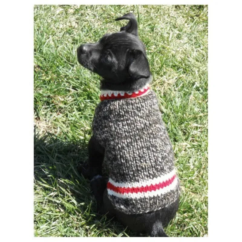 Chilly Dog 100% Wool Boyfriend,Dad Sweater Gray Brown Heather Small Red Stripe S