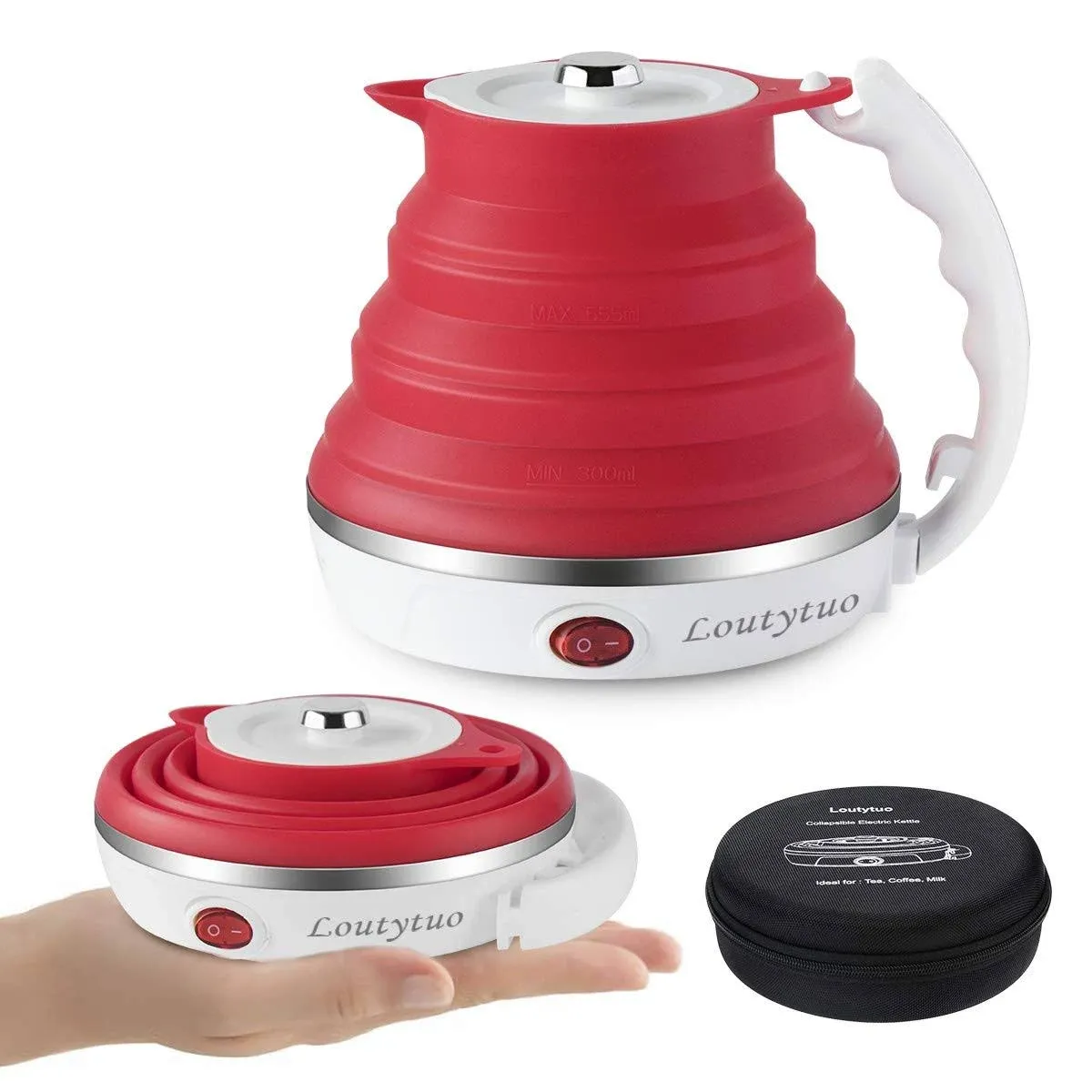 Travel Electric Kettle - Foldable Portable with Dual Voltage and Dry Boil Protection - 555ML 110-220V US Plug