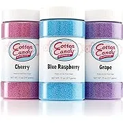 Cotton Candy Express Floss Sugar Variety Pack with 3 - 11oz Plastic Jars of Cherry, Blue Raspberry & Grape Flossing Sugars. Use With Cotton Candy Express Countertop Machine