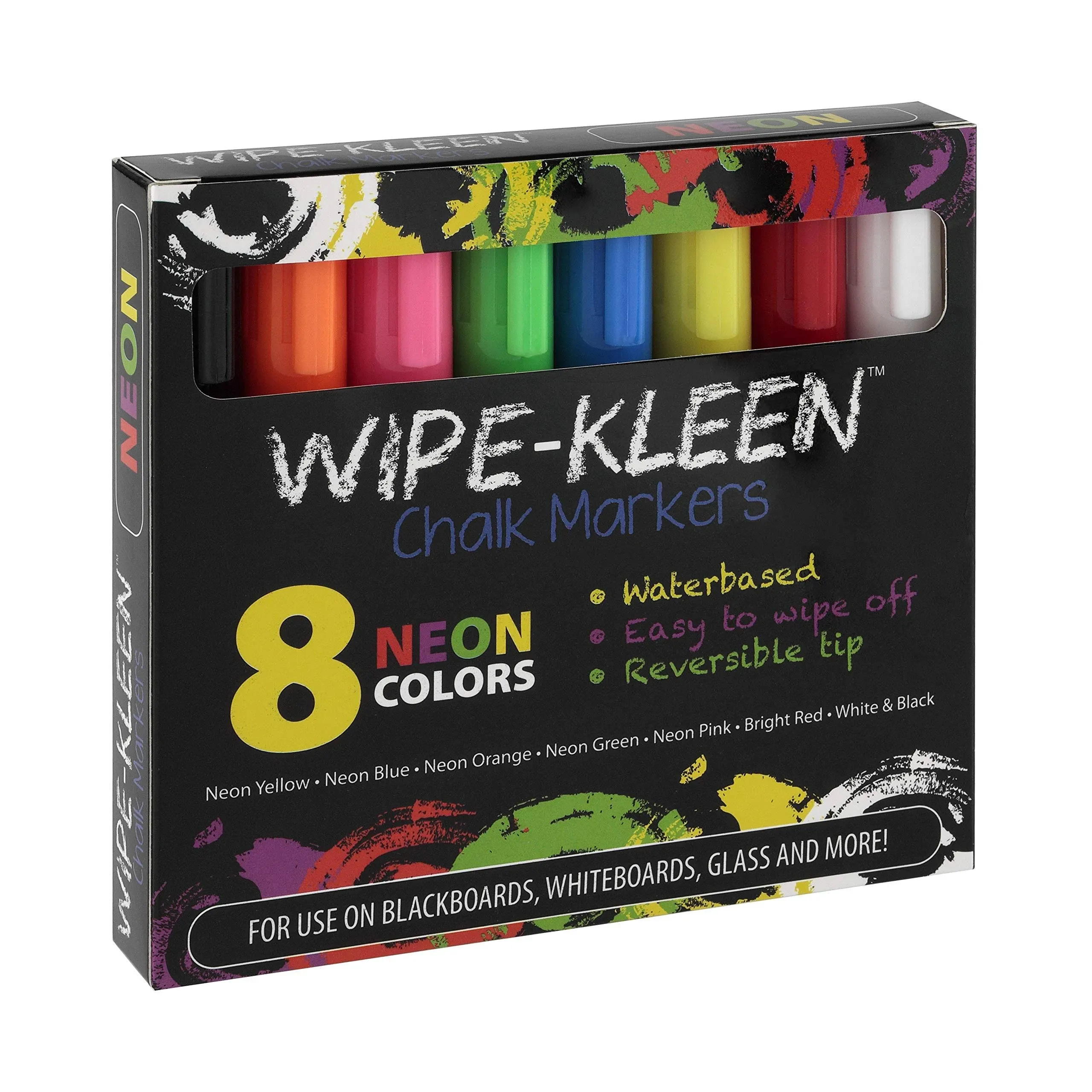 Wipe-Kleen 8 Pack Liquid Chalk Board Window Markers Set Erasable Pens Non Toxic