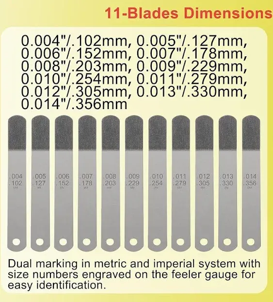 A308 Offset Valve Tappet Gauge Set 11-Blade Feeler Gauge with Two Red Handles