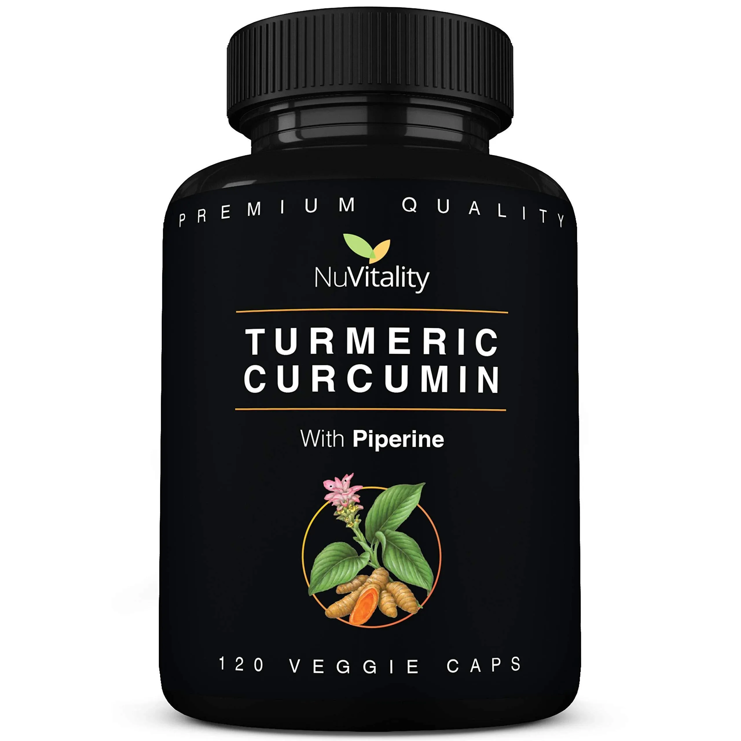 NuVitality Turmeric Curcumin with Black Pepper Extract (Piperine) - 120 Veggie ...