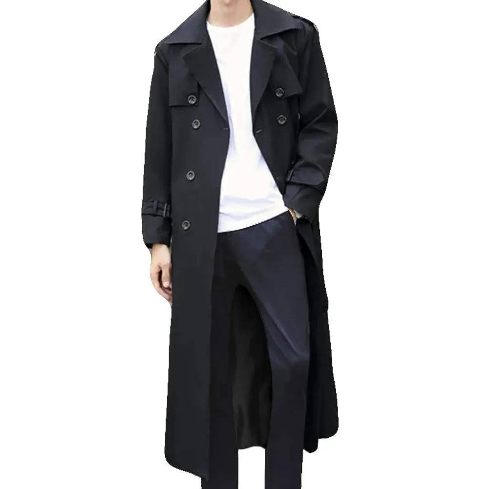 Pantete Man's Double Breasted Trench Coat Oversized Casual Windbreaker Lapel Long ...