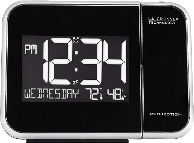 La Crosse Technology 616-1412 LCD Projection Alarm Clock with Indoor Temperature, Black