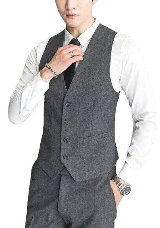 Men Slim Suit Vest Business Formal Dress Waistcoat V-Neck Sleeveless Jacket Top