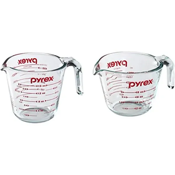 Pyrex Prepware 1 Cup Glass Measuring Cup Clear with Red Measurements (Pack of 2)