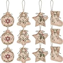 Jetec Rustic Christmas Burlap Tree Ornaments Farmhouse Hanging Decorations Christmas Stocking Tree Ball Shaped Decor for Christmas Party