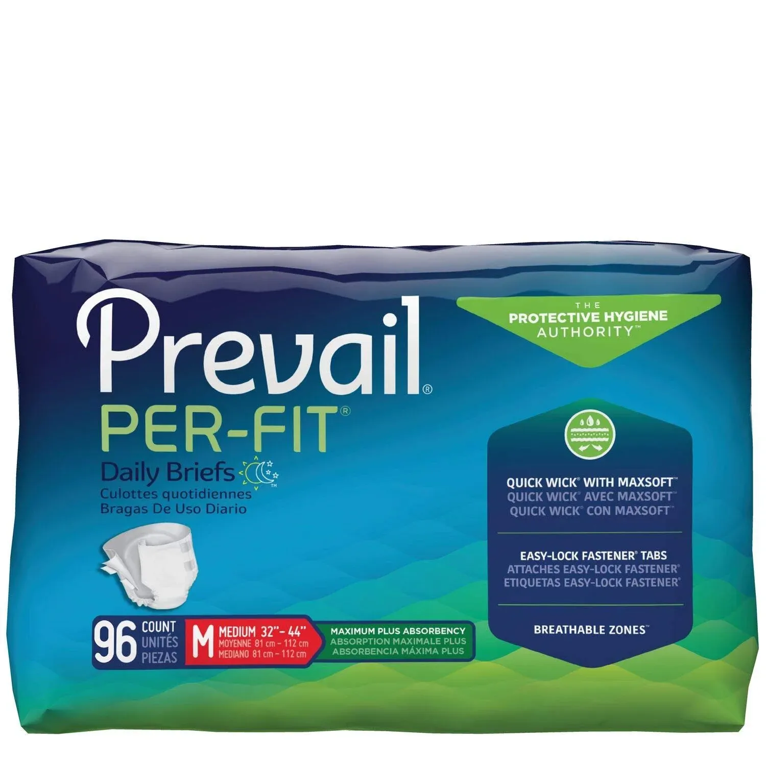 Prevail Per-Fit Incontinence Unisex Briefs with Tabs, Maximum Plus Absorbency, Medium, 80 Count (4 Packs of 20)