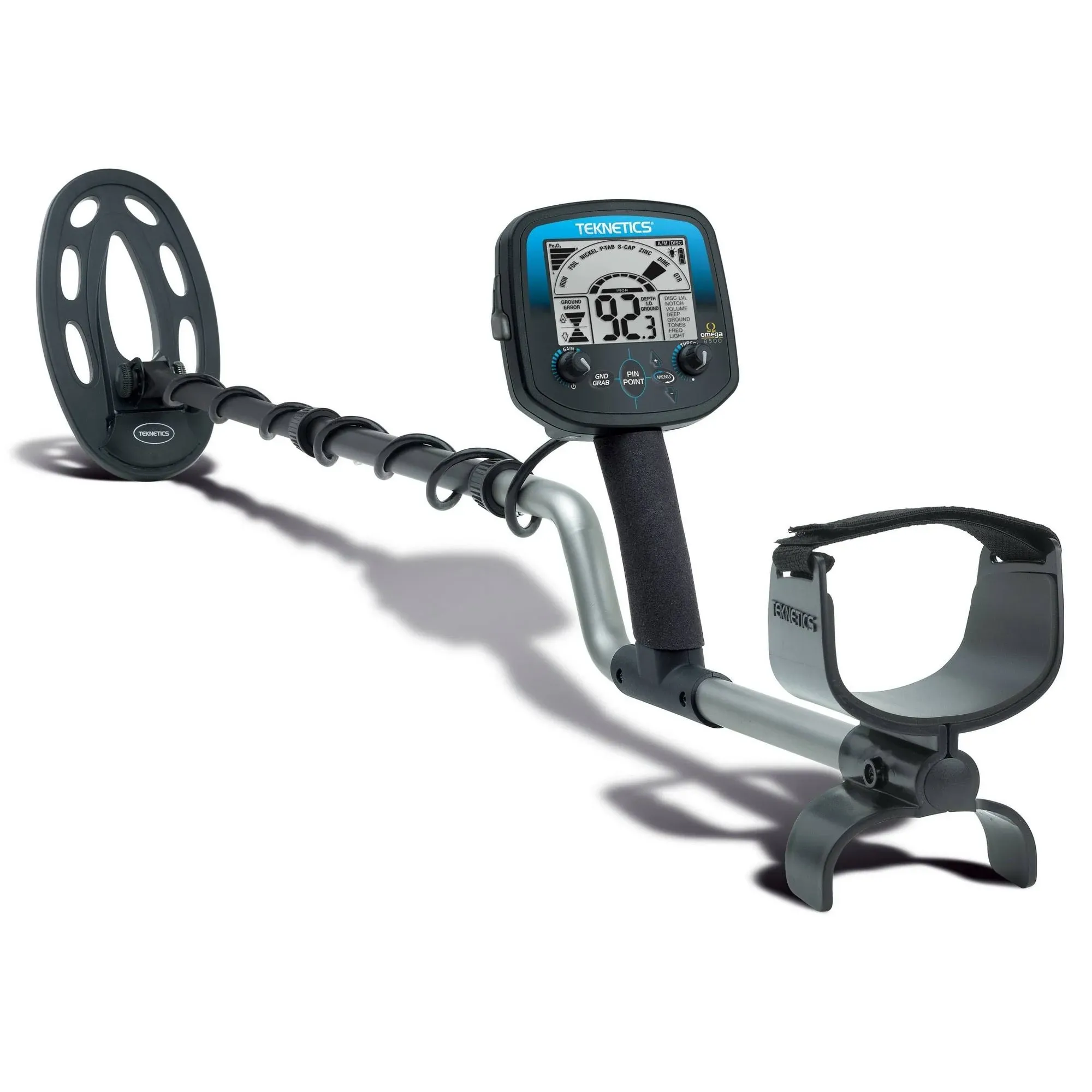 Teknetics Omega 8500 Metal Detector with 10" Concentric Open Frame Search Coil, Operating Frequency 7.69 kHz