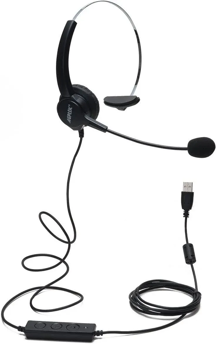 Agptek Hands-Free Call Center Noise Cancelling Corded Monaural Headset Headphone with Mic