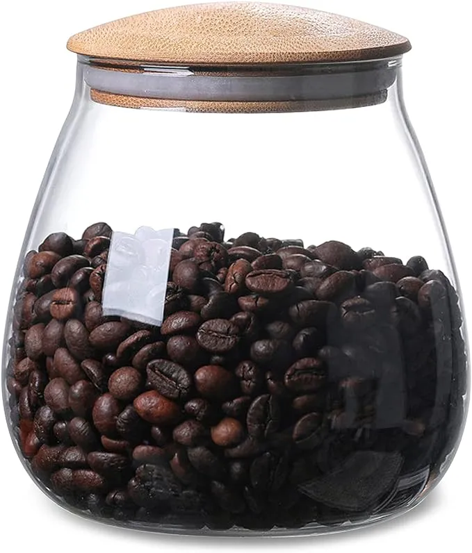 MOLADRI 400 ML/13 FL OZ Clear Cute Glass Storage Canister Holder with Airtight Bamboo Lid, Round Modern Decorative Small Container Jar for Coffee, Spice, Candy, Salt, Cookie, Condiment, Pepper, Sugar