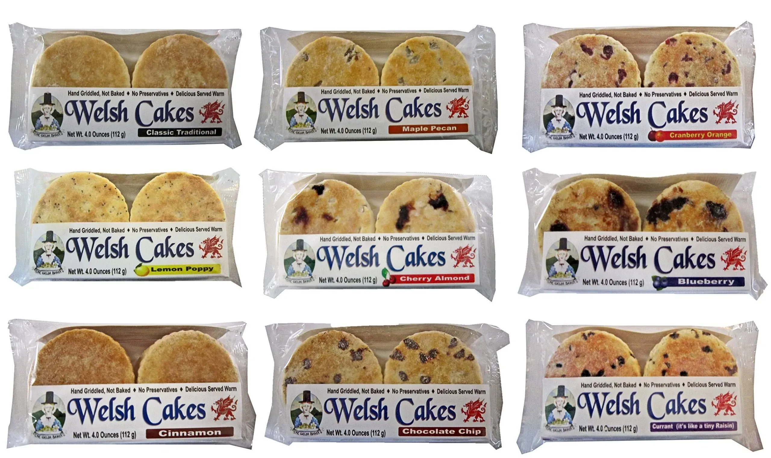 Welsh Baker Welsh Cakes - 12 Package / 9 Flavor Variety Box - 48 Cakes