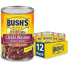 BUSH'S BEST 16 oz Canned Spicy Dark Red Chili Beans, Source of Plant Based Protein and Fiber, (Pack of 12)