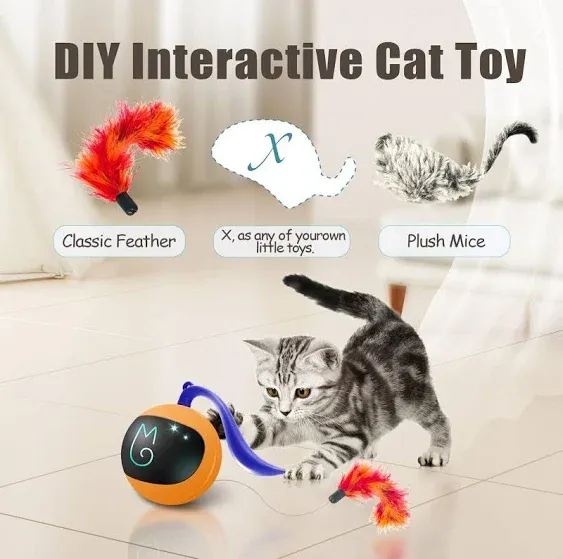 Cat Toys, Automatic Moving Ball Bundle Classic Mice + Feather Kitten Toys in Pac