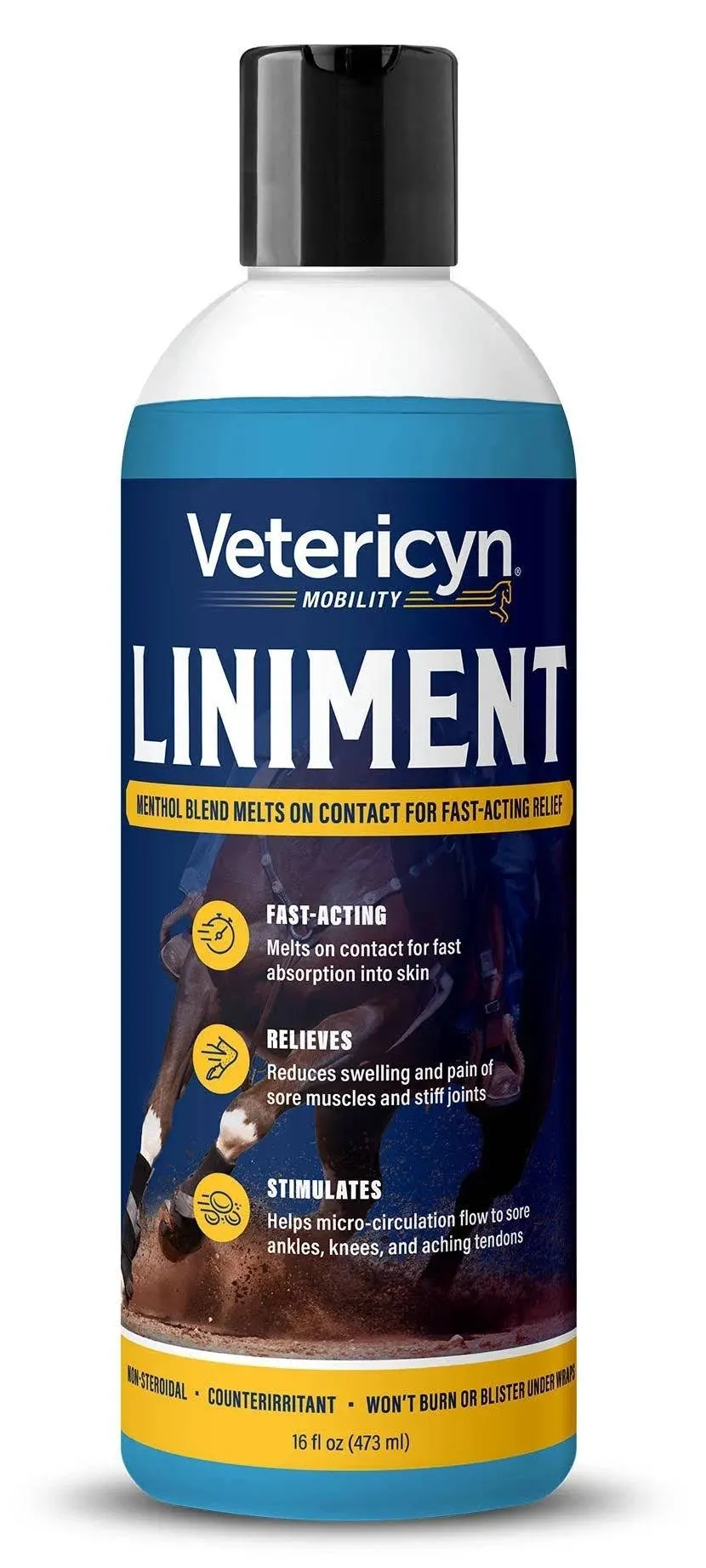 Vetericyn Equine Liniment for Fast-Acting Relief of Muscles and Joints – Menthol-Based Topical Analgesic for Horses – 16 Ounces,Blue