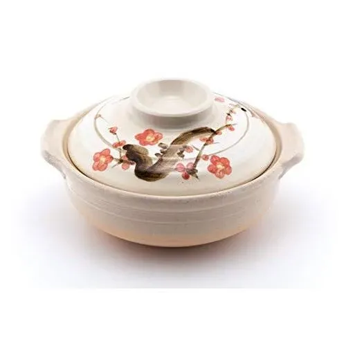 Japanese Sakura Donabe Ceramic Hot Pot Casserole 72 oz Earthenware Clay Pot ...