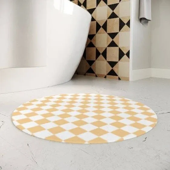 Checkered Bath Mat Brown White Bathroom Rugs Moroccan Checkerboard Rug Non Slip Doormat Water Absorbent Bath Rug Soft Microfiber Machine Washable Floor Mats for Tub Bathroom Indoor