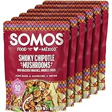 SOMOS Plant Based Taco Filling with Vegetable – Gluten Free, Non-GMO, Vegan & Microwavable Meals Ready to Eat - Delicious, Healthy & Convenient | 10 oz Pouch (Pack of 6) (Smoky Chipotle Mushrooms)