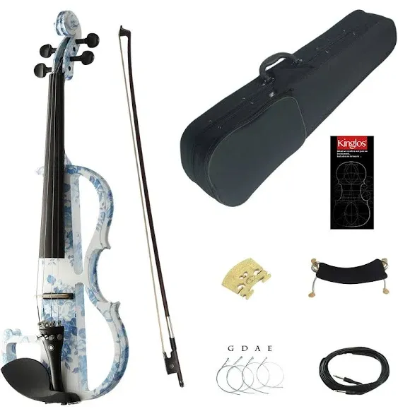 Kinglos Full Size 4/4 Colored Solid Wood Advanced Electric / Silent Violin Kit