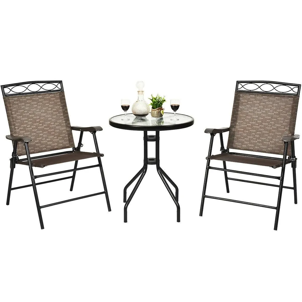 Topbuy 3PCS Patio Folding Dining Set for Backyard Garden Pool with 2 Patio