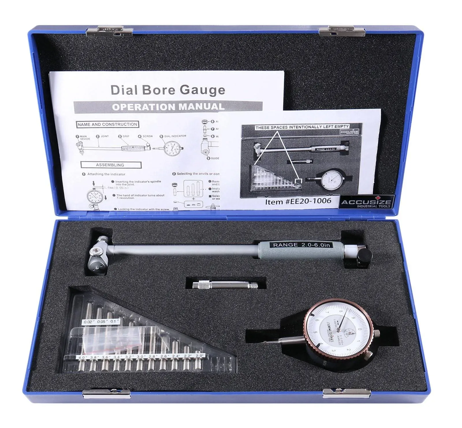 Accusize Industrial Tools 2-6 inch by 0.0001'' Dial Bore Gauge Set, 6'' Stem Length, Ee20-1006Accusize Industrial Tools 2-6 inch by 0.0001'' Dial Bore Ga…