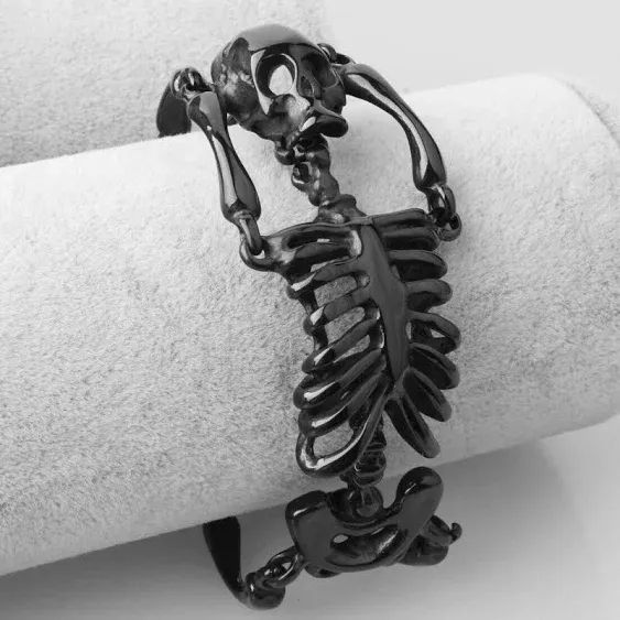 Silver/Gold/Bl<wbr/>ack Gothic Stainless Steel Skeleton Skull Bracelet For Men 8.26in