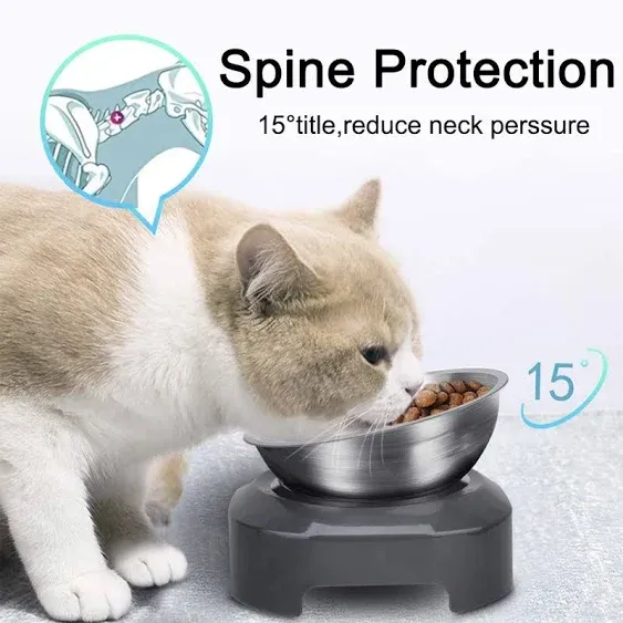 Raised Cat Food Bowls Stainless Steel Cat Bowls Elevated Tilted Cat Food and ...