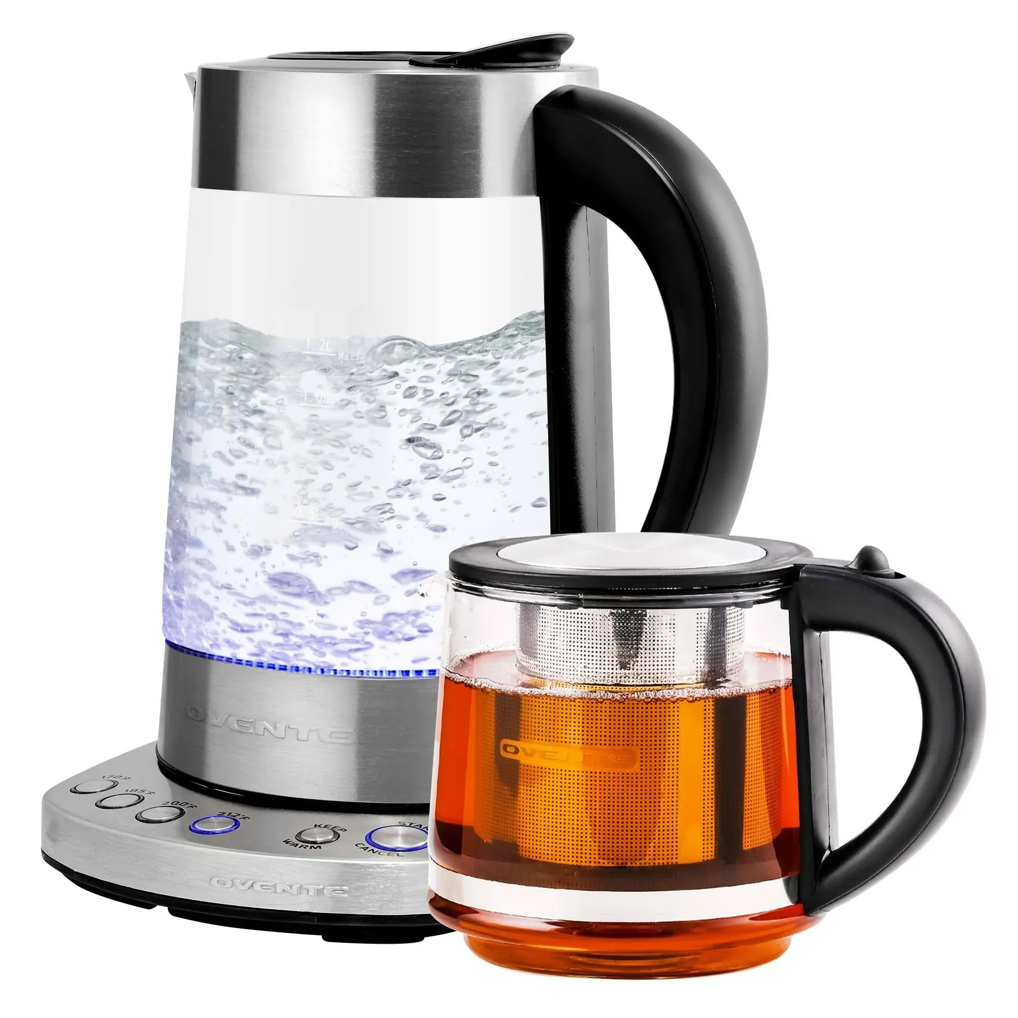 Electric Glass Kettle, 1.7 Liter, Silver, Prontofill Technology, 4 Settings