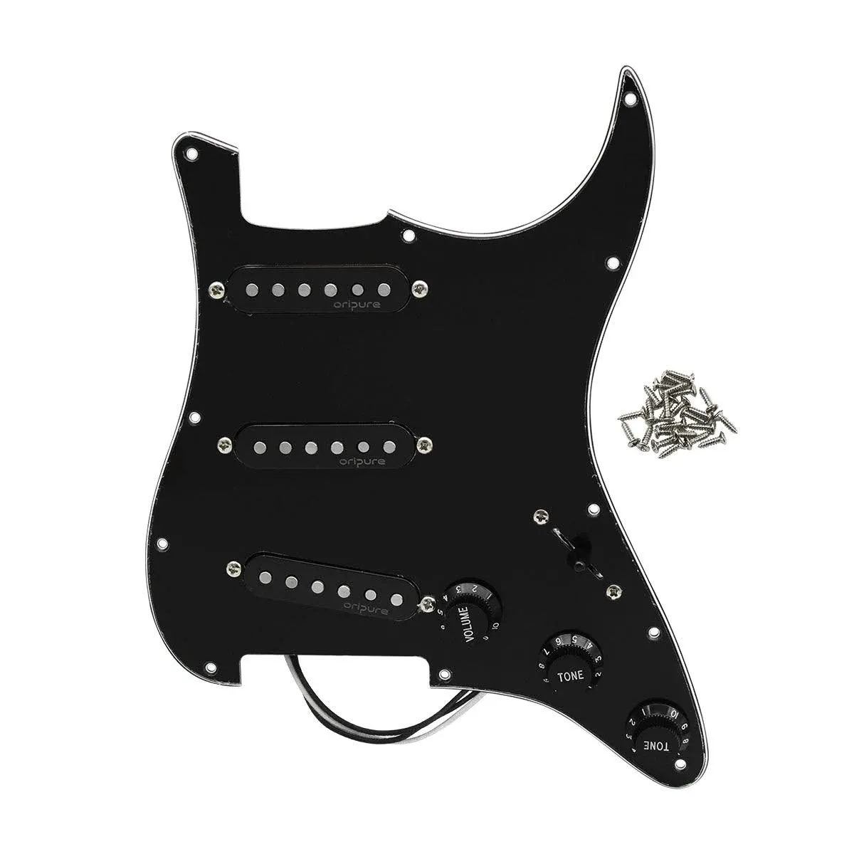 OriPure Alnico 5 Prewired Loaded Strat Pickguard SSS | iknmusic Black 3Ply