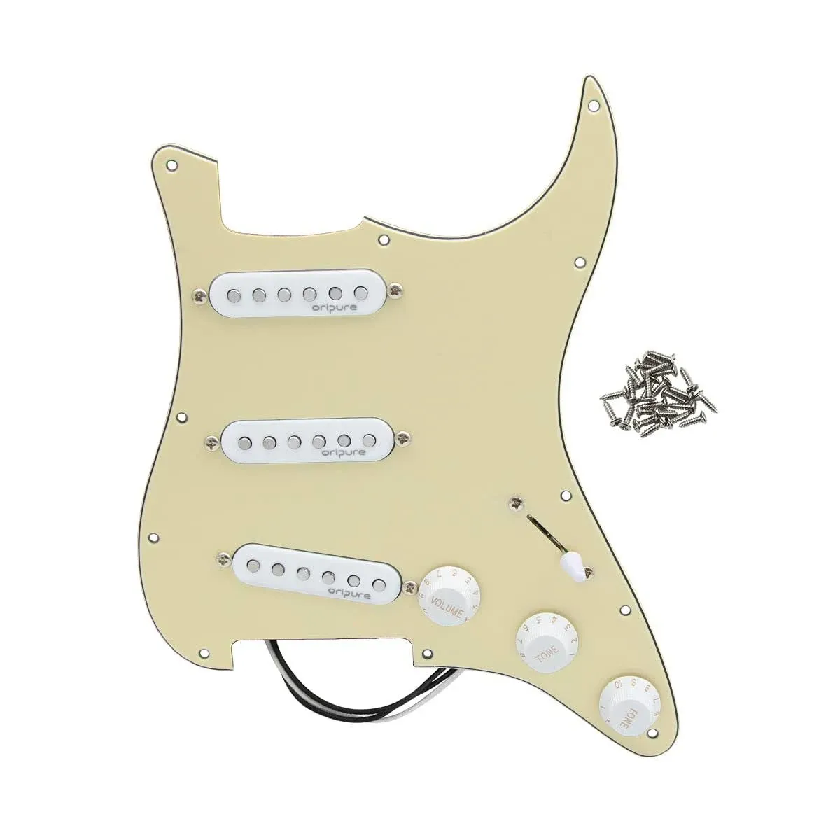 OriPure Prewired SSS Pickguard with Alnico 5 Single Coil Pickups Set Fit ST/SQ Electric Guitar Part,Black